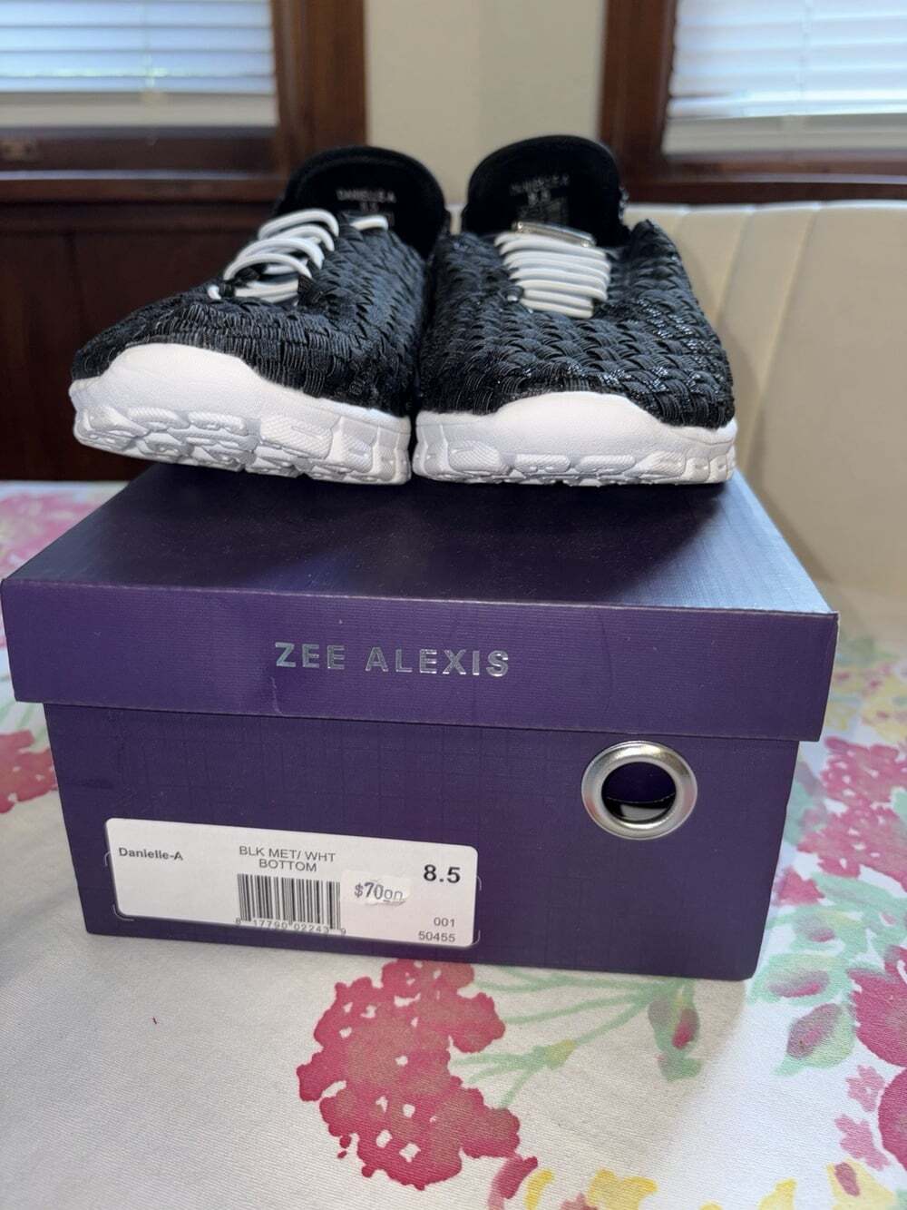 ZEE ALEXIS Women's Danielle Black Metallic/White Bottom Woven Sneaker - Picture 2 of 7